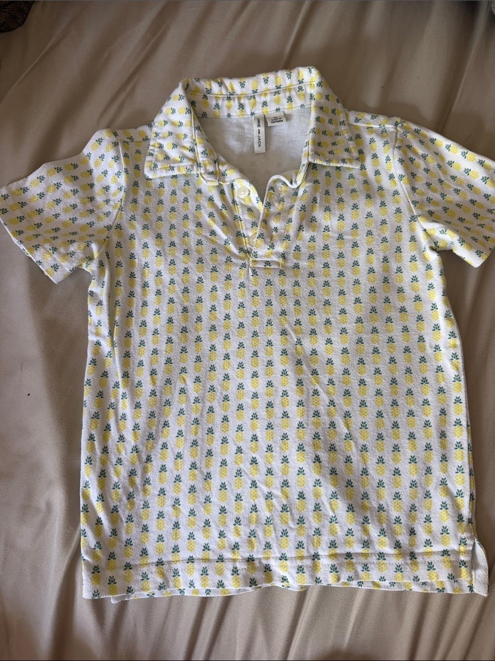 Janie and Jack White Polo with Yellow Pineapple Motif
